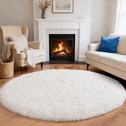 PIPABOBO Small Round Rug 3ft, Fluffy White Circle Rugs for Bedroom, Cute Plush Shag Area Rug Non Slip, Modern Indoor Carpet for Living Room Girls Kids Room Nursery Playroom Dorm Home Decor thumbnail 4