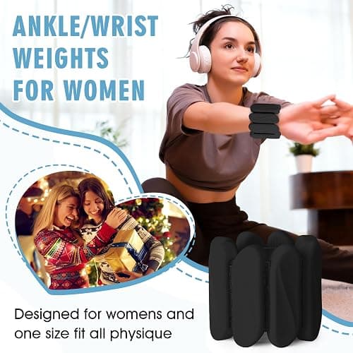 Wrist Weights, 2Pack Wrist Ankle Weights for Women & Men, 2lb Adjustable Silicone Arm and Leg Weighted Bangles(1LBs Each), Fits for Yoga, Pilates, Home Gym, Jogging, Cardio, Strength Training thumbnail 6