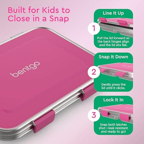 Bentgo Kids Stainless Steel Leak-Resistant Lunch Box - 3-Compartments with Bonus Silicone Container, Durable, Eco-Friendly, Dishwasher Safe, BPA-Free, Ideal for School, Ages 3+ (Fuchsia) thumbnail 6