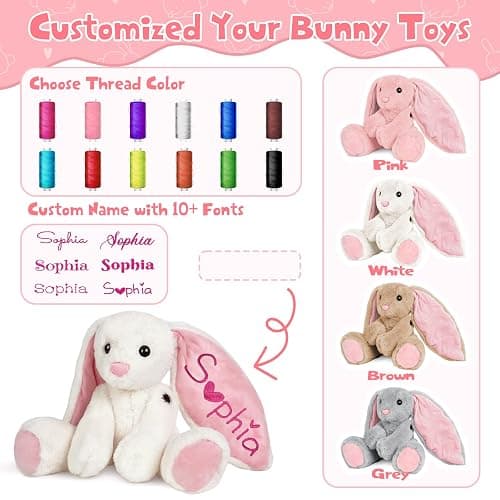 Personalized Bunny Plush Stuffed Animal with Embroideried Name Custom Toddler Stuffed Rabbit Doll Kids Bunny Plush Toys Personalized Baby Girls Boys Newborn Gifts for First Birthday Easter thumbnail 4