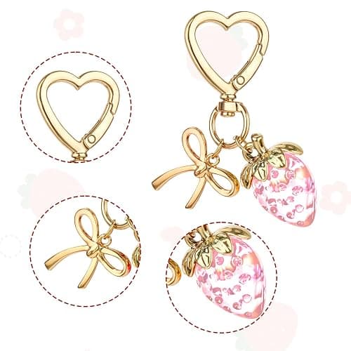 Apausvcm Strawberry Keychain, Cute Strawberry Bag Charms for Women Girls Bow Heart Key chains Strawberry Themed Charm Accessories for Handbags Bag Purse Wallet Cellphone Car thumbnail 3