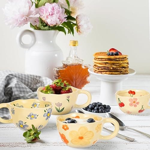 MAKCNMYM Ceramic Coffee Mug Vintage Flower Mugs 8 oz Cute Floral Coffee Mugs Irregular Latte Art Cup Lead-free Porcelain Cups for Cappuccino, Cocoa (4 Pack) thumbnail 7