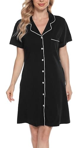 Vlazom Women Soft Nighties V-Neck Button Down Nightdress Classic Boyfriend Style Sleepshirt Relaxed Nightshirt Sleepwear thumbnail 8