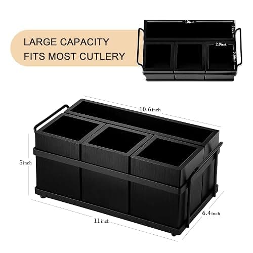 PTSTING Silverware Caddy Black Wood Silverware Holder Paper Plate Dispenser Utensil Caddy Cutlery Flatware Organizer Box for Spoons Forks Plates Napkins thumbnail 3