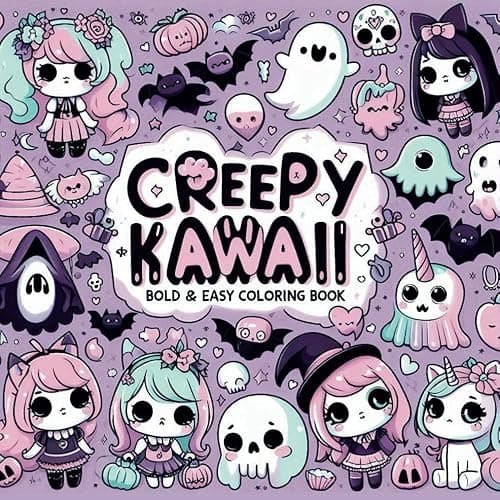 Creepy Kawaii Bold And Easy Coloring Book: Cute and Spooky Pastel Goth Simple Coloring Pages for Adults and Teens: 50 Fun and Relaxing Coloring Pages ... Yet Spooky Chibi Characters (Bold & Easy) - Image 1