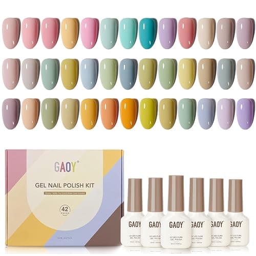 GAOY 42 Pcs Gel Nail Polish Kit, Pastel Spring Summer Pink Green Colors Gel Nail Polish Set with Glossy & Matte Top Coat and Base Coat for Salon and DIY Manicure at Home - Image 1