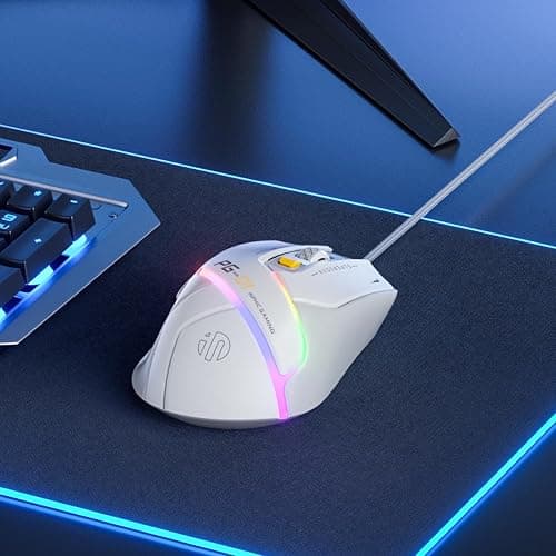 INPHIC PG1 Wired Computer Gaming Mouse Ergonomic, 12800 DPI High-Precision, 6 Programmable Buttons, RGB Backlit for Gaming - White Gray thumbnail 8