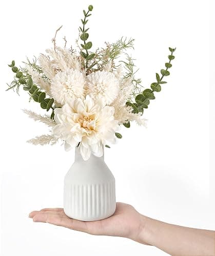 Mkono Artificial Flowers in Ceramic Vase Fake Plants for Home Decor Silk Flower Arrangements Indoor Dining Coffee Table Decor for Living Room Wedding Party Decoration | Table Decor with vase, Small Silk Faux Artificial Flower Arrangements, Fits Bathroom Dining Room Kitchen Home Indoor Decor thumbnail 6