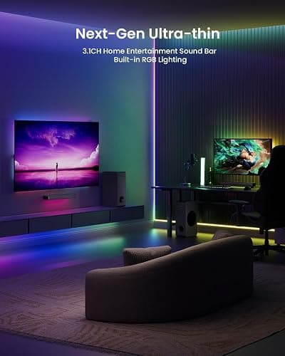 Sound Bar with Subwoofer, MEREDO Small PC Soundbar with USB/BT5.3/HD-ARC/Optical/AUX,  3.1 CH 5 EQ Modes Computer Speakers Sound bars with RGB Lighting, Soundbar for TV  PC Home Theater Desktop Gaming thumbnail 2