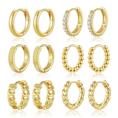 BMMYE Gold Huggie Hoop Earrings for Women Hypoallergenic 14K Gold Plated Mini Hoops Earrings Set for Multiple Piercing Lightweight Small Hoop Earrings Stack Jewelry for Gifts - Image 1