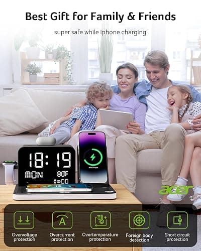 acer 7-in-1 Wireless Charging Station: Charger Stand for Multiple Devices for Apple - iPhone 16 15 14 13 12 Pro Max Apple Watch Airpods, Wireless Charger iPhone Charging Station with Bluetooth TimeSyn thumbnail 9