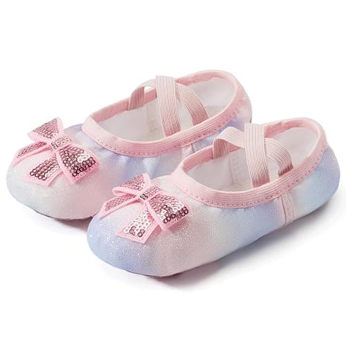TRIPLE DEER Ballet Shoes for Girls, Satin Dance Practice Slippers Split Soft Leather Flat Sole Yoga Gymnastics Shoes (Toddler/Little/Big Kid) thumbnail 6