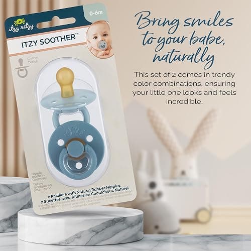 Itzy Ritzy Natural Rubber Newborn Pacifiers (Set of 2) – Baby Pacifiers with Cherry-Shaped Nipple & Large Air Holes for Added Safety; Set of 2 Binkies in Harbor & Coast (Ages 0 – 6 Months) thumbnail 7
