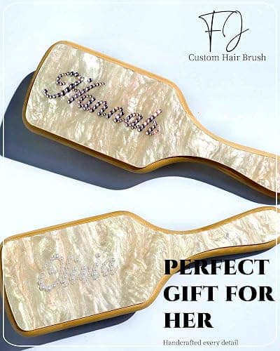 Custom Hair Brushes for Women,Personalized Hair Brush with Colorful Name,Customized Natural Wooden Bamboo Brush,Handmade Rhinestones Hairbrush for Massaging Scalp(Pearl White-Square) - Pearl White-Square thumbnail 2