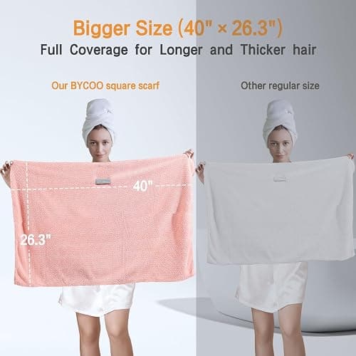 BYCOO Microfiber Hair Towel Wrap for Women, Anti Frizz Large Ultra-Soft Hands-Free Hair Dry Towels, Fast Drying | Super Absorbent | Quick Dry Hair Turban for Wet, Curly, Long & Thick Hair - Pink thumbnail 4