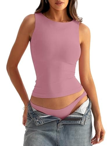 Eachyes Womens Boat Neck Seamless Tank Tops Sleeveless Slim Fitted Shirts | Double Layered Chest, Not Built-in Bra, Buttery-soft Fabric, High Neck, Going Out, Daily Wear, Work, Beach Vacation Clothes - Image 1