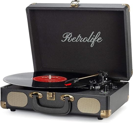 Vinyl Record Player 3-Speed Bluetooth Suitcase Portable Belt-Driven Record Player with Built-in Speakers RCA Line Out AUX in Headphone Jack Vintage Turntable thumbnail 4
