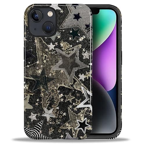 DAIZAG Case for iPhone 14 iPhone 13, Stars Vintage Retor Collage Night Full-Body Design Hybrid Dual Protection Soft TPU + Hard PC Shockproof Scratch-Resistant Protective Cover Phone Case for Men Women - Image 1