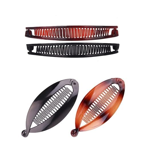 4 Pcs Banana Hair Clips for Fine Hair and Thick Hair, Fishtail Small Banana Hair Clip,for Women Bananas Clip Double Comb Long Hair Clips Ponytail Hair Comb Bananas - Image 1