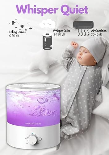 MEGAWISE Cool Mist Humidifiers for Bedroom, BabyRoom, Office and Plants, 0.5 Gal Essential Oil Diffuser with Adjustable Mist Output, 25dB Quiet Ultrasonic Humidifiers, Up to 10H, Easy to Clean thumbnail 5