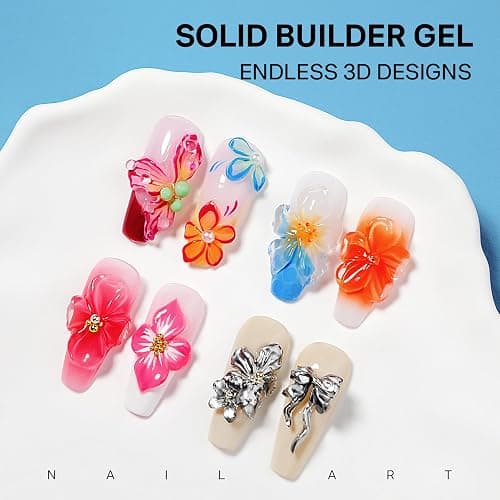 MIZHSE Solid Builder Gel for Nails, Clear 60g 3D Sculpting Gel for Nail Art Non-Sticky Molding Hard Gels UV LED Nail Charm with Gold Chrome Nail Powder and 3D Silicone Flower Mold Kit for DIY Salon thumbnail 3