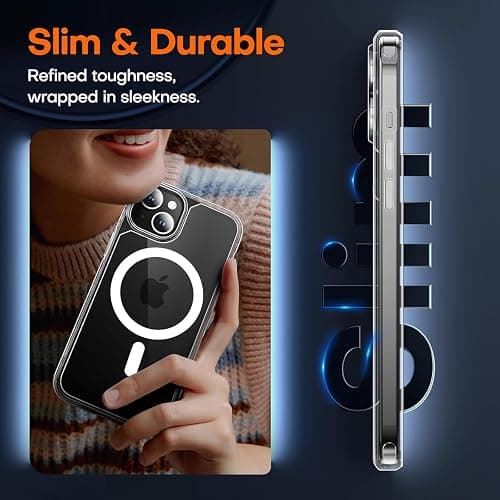TAURI für iPhone 15 Hülle 6,1" mit Panzer Schutz Glas Folie, Kompatibel mit MagSafe, Schutz nach Militärstandard, [Anti-Vergilbung] Stoßfest Magnetisch Handyhülle - Durchsichtig thumbnail 5