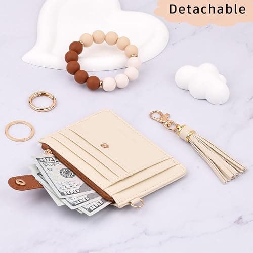 BAOSIWA Silicone Bracelet Keychain Wallet for Women Wristlet Card Holder Slim RFID Wallet with Zipper Pocket thumbnail 6