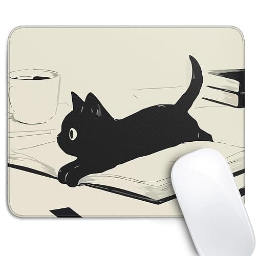 Cute Black Cat Mouse Pad,Kawaii Anime Cat Mouse Pads for Wireless Mouse Desk Accessories,10"X8" Travel Mousepad with Non-Slip Rubber Base, Stitched Edge Mouse Pads for Desk,Computers,Laptop,Office thumbnail 2