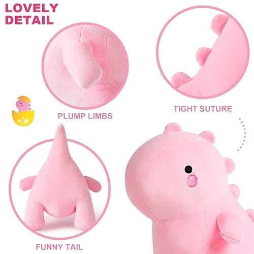 Ditucu Cute Dinosaur Stuffed Animals Toys Plush Dolls Soft Dino Plushie Birthday Gifts for Kids Girls Boys Pink 16 inch thumbnail 5