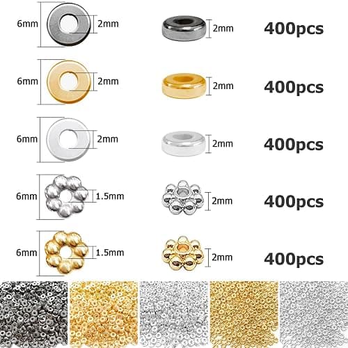 6mm Flat Round Spacer Beads, Clay Beads for Bracelets Making Kit, Heishi Polymer Flat Disc Spacer Beads for Jewelry Making, Clay Beads for Jewelry Making Gold Beads Silver (2000pcs) thumbnail 2