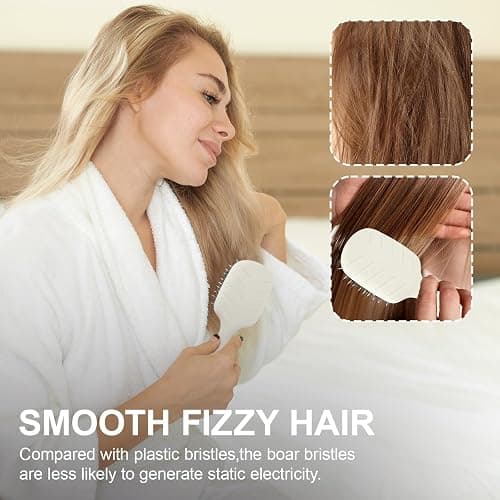 Jurrissa Mini Boar Bristles Hair Bursh, Travel Size Hair Brush for Women Men Kids, Protable Small Hair Brushes for Pockets Purses, Mini Hair Brush for Smooth Add Shine (Boar-White) thumbnail 6
