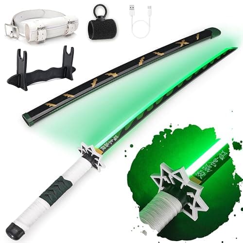 RENGENG Light Up Sword, 40 Inches Rechargeable Plastic Replica with Belt & Stand, Sword with Original Texture - Image 1