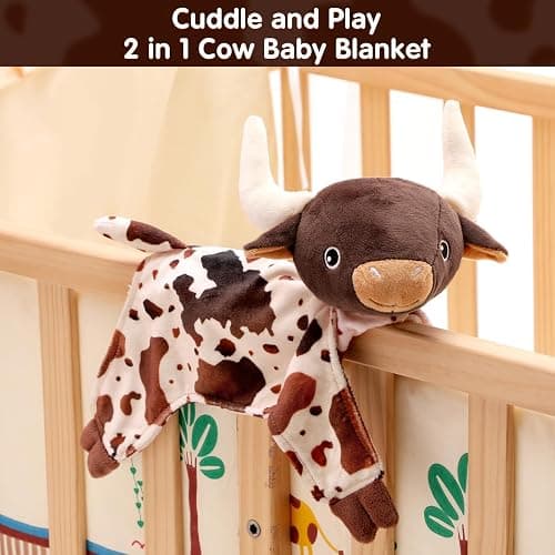 Gicoherero Longhorn Baby Security Blanket Lovey Baby Shower Cow Spotted Cowhide Print Stuffed Cow Snuggler First Birthday Unisex Baby Plush Sleeping Plushie Items Nursery Newborn Gift thumbnail 6