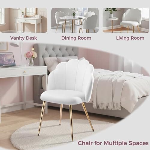 Vanity Chair with Back, Small Accent Chair for Living Room& Bedroom, with X-Frame Gold Legs, Modern Design& Easy Assemble, White thumbnail 5