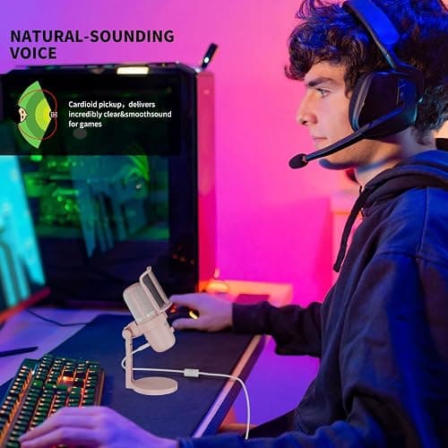 Pink USB Condenser Microphone for Gaming, PC Mic with 2 Pickup Patterns, RGB Light, Tap-to-Mute, 96KHz/24Bit for Streaming Podcast YouTube Recording, Plug & Play for PS4 PS5 Computer Accessories thumbnail 9