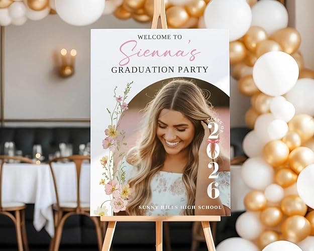 Personalized Graduation Party Welcome Sign with Photo, Class of 2026 Welcome Poster, Modern Minimalist Graduation Decorations Party, Grad Gift For Daughter, Sister, Brother, Best Friend thumbnail 7
