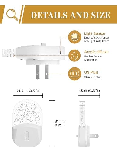 Night Lights Plug Into Wall [2 Pack], Amber Warm Night Light, 1800K, Dusk to Dawn Sensor, Adjustable Brightness LED Night Light for Bathroom, Hallway, Stairway thumbnail 6