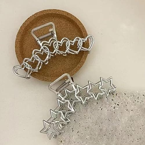 VOTACOS 2PCS Y2k Metal Hair Claw Clips Star Heart Hair Clips for Women Big Nonslip Design Claw Hair Clips for Thick and Thin Hair Stitching Silver Large Hair Accessories for Women and Girls. thumbnail 6
