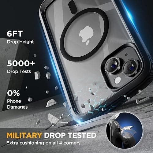 Miracase Glass Series Designed for iPhone 13 Case 6.1 inch, 2023 Upgrade Full-Body Magnetic Clear Bumper Case with Built-in 9H Tempered Glass Screen Protector,Black thumbnail 4