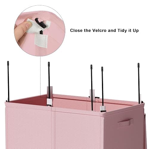 WOWLIVE 154L Double Laundry Hamper with Lid and Removable Laundry Bags, Large Dirty Clothes Hamper 2 section Collapsible Laundry Basket Dorm Room Storage for Bedroom, Bathroom, College,Pink thumbnail 7