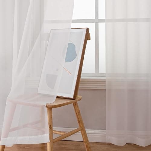 Chyhomenyc Ivory Sheer Curtains 96 Inch Length 2 Panels Set, Elegant Light Filtering Voile Window Treatment Drapes for Living Room Bedroom, 42W x 96L Inches, Set of 2, Ivory thumbnail 7