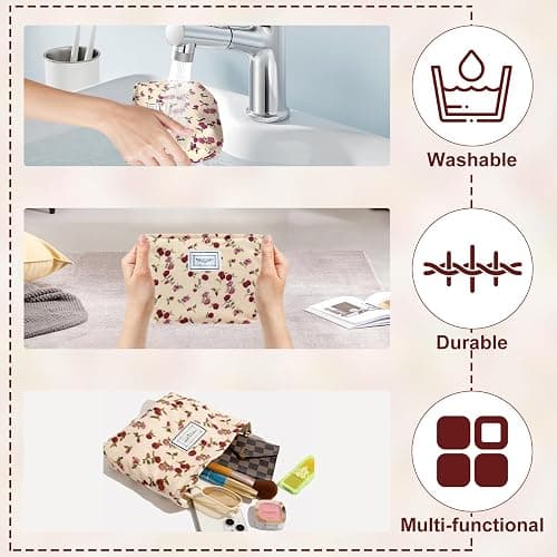 2pcs Floral Makeup Bags, Toiletries Bag for Women, Rose Flower Printing Corduroy Toiletry Bag - Large Capacity and Portable, Travel Makeup Bag Suitable for Ladies and Girls thumbnail 4