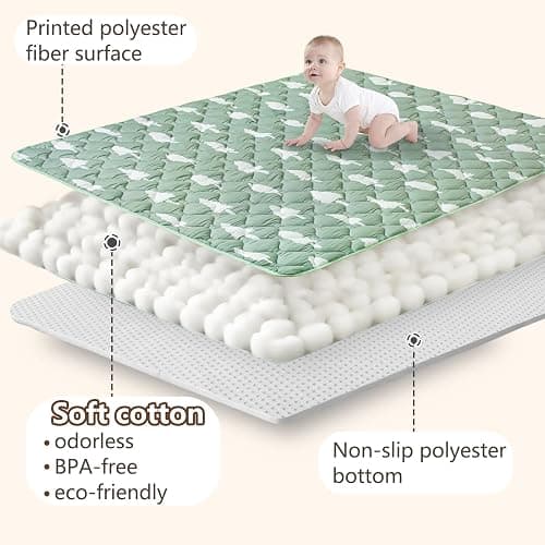 Beavtaens Baby Play Mats for Floor, 71”x59” Upgraded Thickness & Larger Super Soft Playmat for Babies and Toddlers, Foldable Washable, Upgrade Anti-Slip Crawling Mat for Playpen(Trees) thumbnail 3