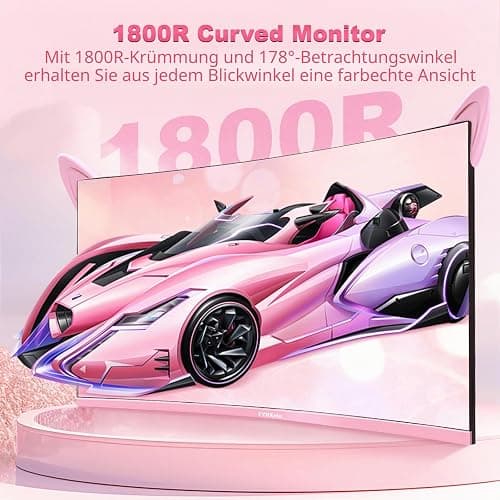 FYHXele 27 Zoll Curved Gaming Monitor-165Hz, 1800R Curved Bildschirm, 1ms, Fast IPS, FreeSync, VA Panel 100% sRGB, VESA 100X100mm, HDMI/DP Computer Monitor -Rosa (27-1K) thumbnail 3