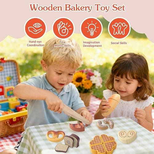 Smartwo Cibo Giocattolo Legno, Accessori Cucina Bambini, Giochi di Legno per bambini 2-3 anni montessori, Pane Tagliare, Regali di Compleanno e Natale Adatti a Bambini e Bambine thumbnail 6