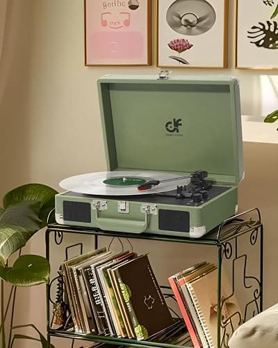 Vinyl Record Player 3 Speed Portable Suitcase Record Player with Treble & Bass Control, Built-in Speakers, 3.5mm Headphone Jack, RCA-Out/Aux in, Vintage Belt-Driven Turntable, Sage Green thumbnail 6