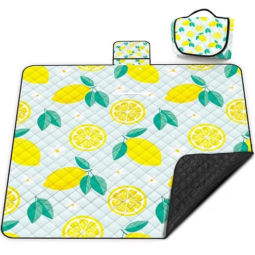 Extra Large Picnic Blanket Waterproof,80"x 80"Foldable Machine Washable Beach Blankets,Outdoor Blanket for 6-8 Adults,Picnic Mat Suitable for Indoor Crawling,Park Beach,Camping,Hiking,Travel(Lemon) - Image 1