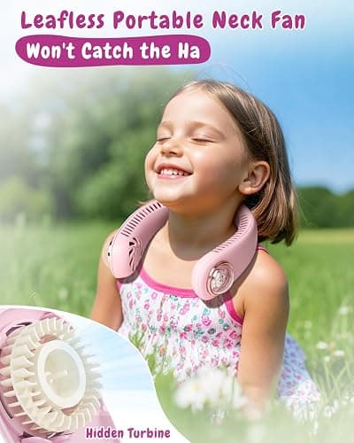 Neck Fan for Kids,Bladeless Portable Fan Rechargeable for 4-14Y Girls & Boys, 2400mAh USB Personal Cooling Mini Fan Rechargeable for Travel/Disney/Camping, 3 Speeds, Summer Essentials(Pink) thumbnail 3