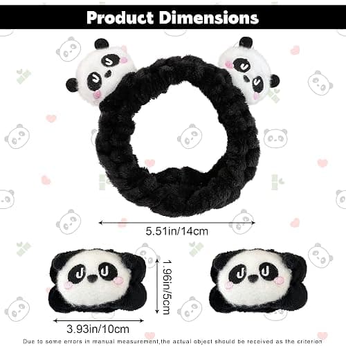 JazSwirl Spa Headband Wrist Bands for Washing Face, 3 Pcs Black White Panda Face Wash Headbands, Kawaii Panda Headband with Arm Bands, Cute Animal Spa Makeup Skincare Headbands with Wristbands thumbnail 2