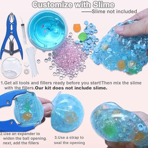 DIY Stress Ball Making Kit with Filler-15PCS Stress Ball Making Kit Stress Balls, Transparent Blank Skins with Air Pump & Expander Tool for Pressure Squishy Balls for Adult (15PC, Style A) thumbnail 4